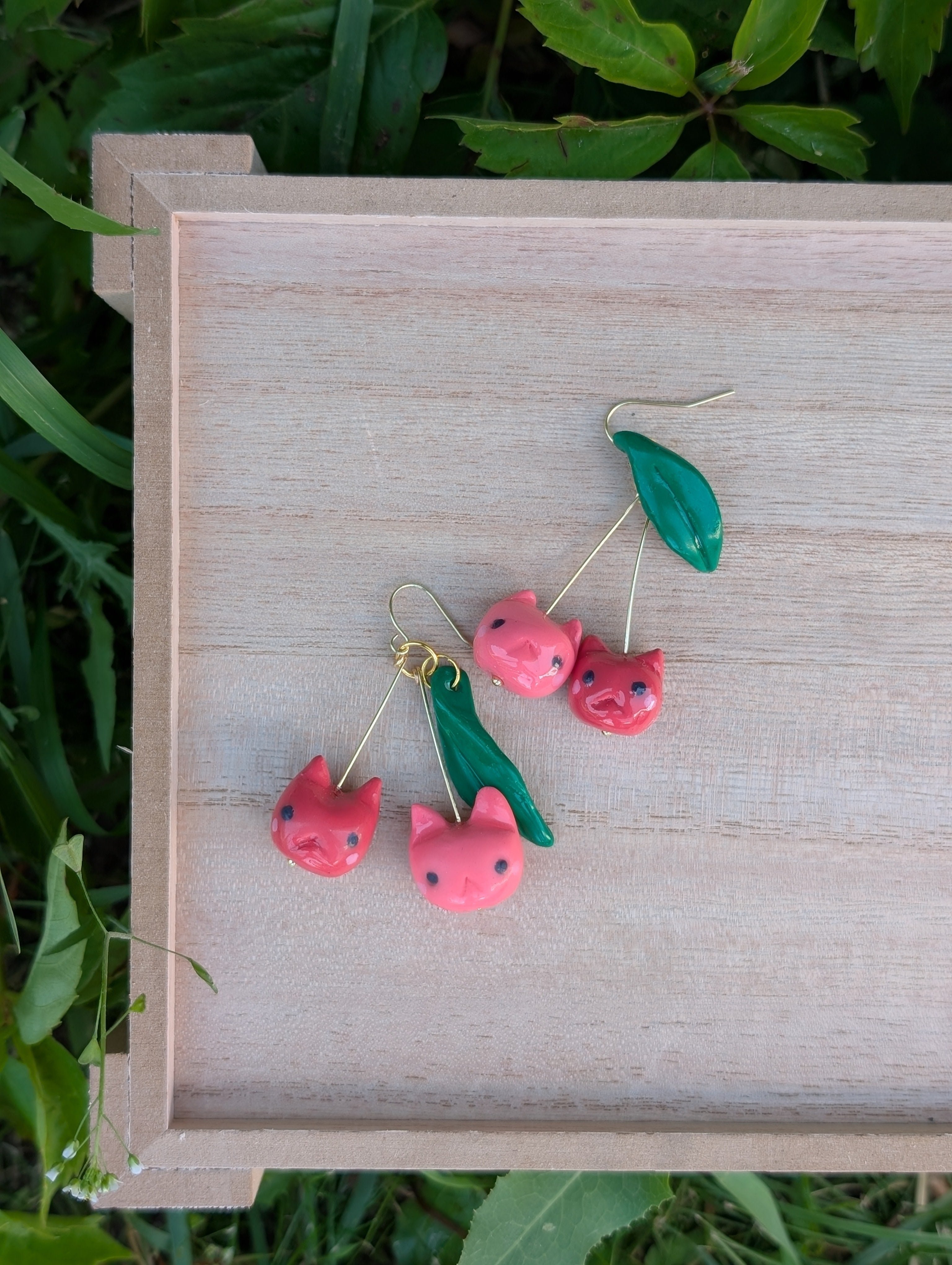 Cherry cat ear rings